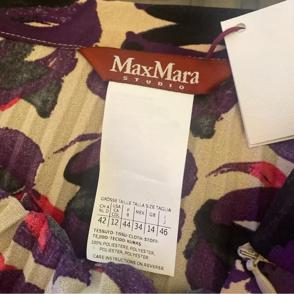 NWT Max Mara Italian Pleated Dress Multicolor size 12 Medium